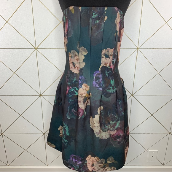 H&M Corset Style Moody Floral Midi Dress With Pockets Size 8